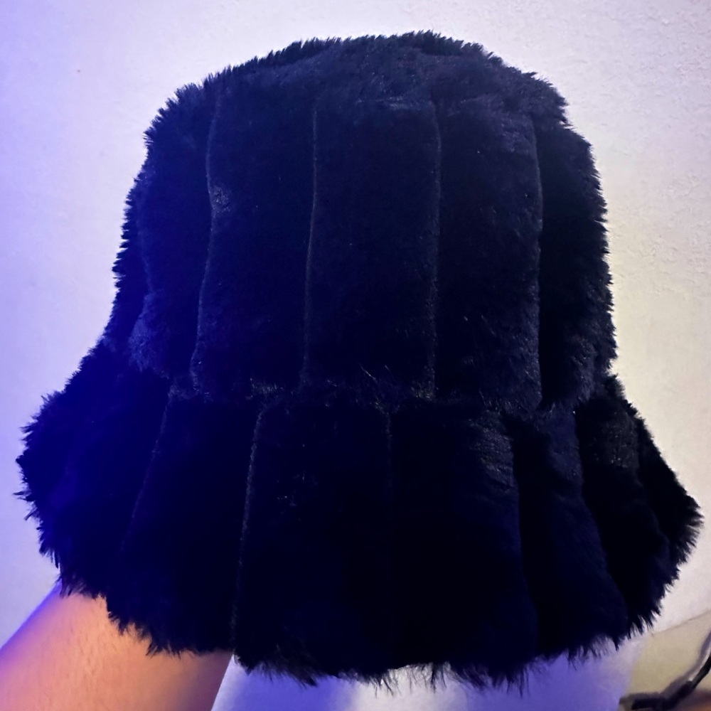 Furry Black Unisex Bucket Hat.